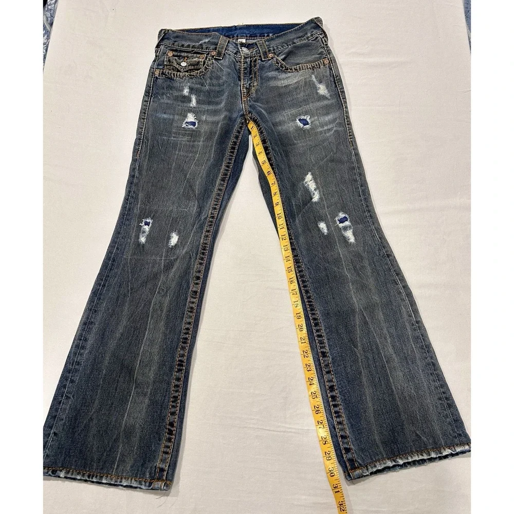 True Religion Big T Red Bootcut Distressed Gray/Blue Battleground 30 X 31 Jeans